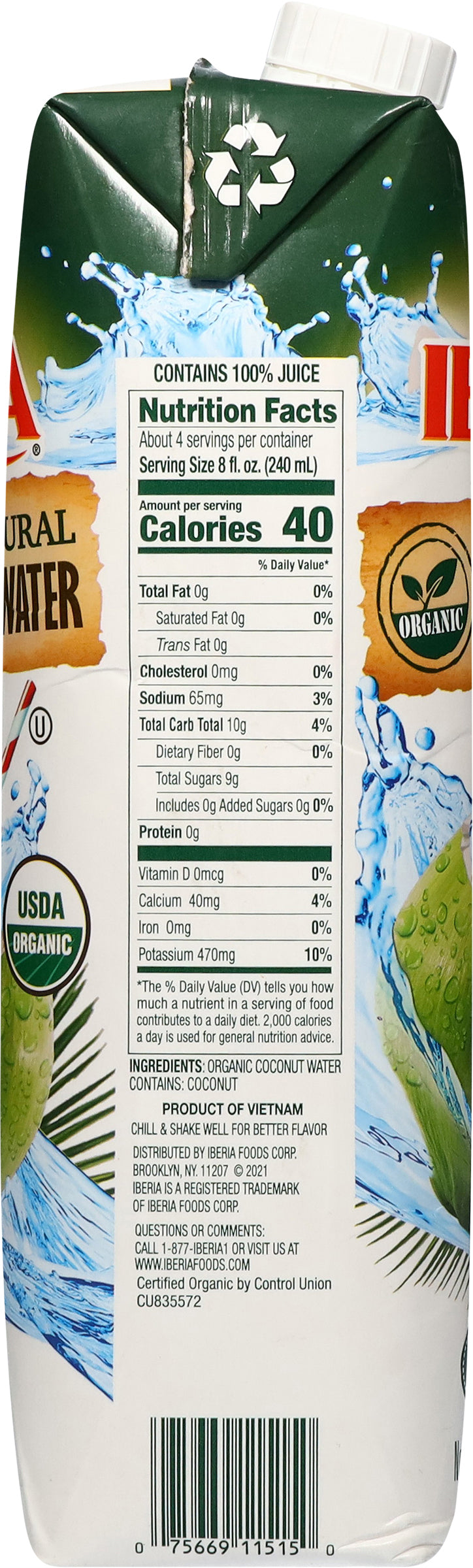 Iberia Coconut Water Org 100 % Natural 1 lt